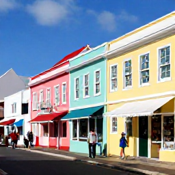 Caribbean Holidays, Bermuda Cruises October, Colourful Hamilton streets with pastel buildings, independent shops and visitors exploring Bermuda
