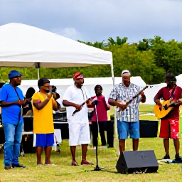 Caribbean Holidays, Bermuda Culture Holidays, Bermudian musicians performing traditional music at an outdoor cultural festival, with local people enjoying the event