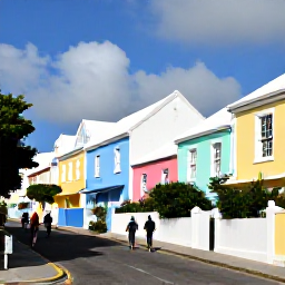Caribbean Holidays, Bermuda Culture Holidays, Colourful colonial buildings and pastel cottages along a sunny Bermuda street, with visitors exploring the historic town