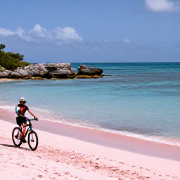 Caribbean Holidays, Bermuda Cycling Holidays, A cyclist stopping beside Horseshoe Bay in Bermuda, with pink sand, rocky coves and calm winter sea