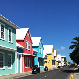 Caribbean Holidays, Bermuda December, Bermuda's colourful historic streets in December, pastel buildings, white stepped roofs, scooters and a bright blue sky