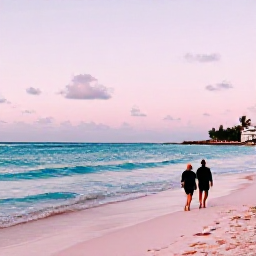 Caribbean Holidays, Bermuda December, Couple walking beside Bermuda's famous pink-sand beach at sunset in December, with gentle waves and pastel evening light