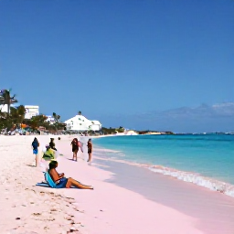 Caribbean Holidays, Bermuda December Holidays, A sunny December beach scene in Bermuda with pink sand, turquoise water, palm trees and relaxed holiday visitors