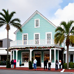 Caribbean Holidays, Bermuda December Holidays, Historic Hamilton, Bermuda, decorated for Christmas in December, with pastel buildings, palm trees and people browsing local shops
