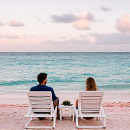 Caribbean Holidays, Bermuda December Honeymoons, Romantic pink-sand beach in Bermuda with two sun loungers, turquoise sea and soft afternoon light