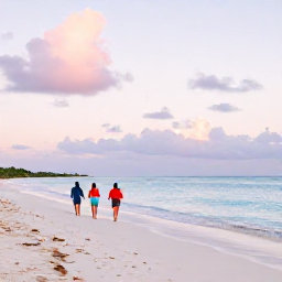 Caribbean Holidays, Bermuda December Tours, Travellers walking on a peaceful Bermuda beach in December, with soft sunlight, calm sea and pastel coastal scenery