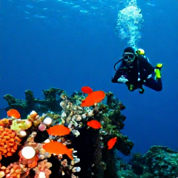 Caribbean Holidays, Bermuda Diving January, Scuba diver exploring a colourful Bermuda shipwreck in clear blue water, January sunlight filtering from above