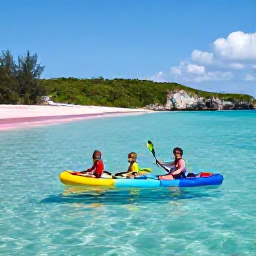 Caribbean Holidays, Bermuda Family Holidays, A happy family paddling in the clear shallow turquoise water at Horseshoe Bay Beach, Bermuda, with pink sand and green hills