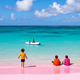 Caribbean Holidays, Bermuda Family Holidays, A sunny family-friendly beach in Bermuda in May, with turquoise water, pink sand, children paddling and parents relaxing