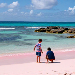 Caribbean Holidays, Bermuda Family Holidays, Children exploring pink sand and shallow rock pools beside a quiet Bermuda beach, family-friendly coastal scene