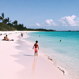 Caribbean Holidays, Bermuda Family Holidays, Children playing beside clear turquoise water on a pink-sand beach in Bermuda, with parents relaxing nearby
