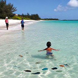 Caribbean Holidays, Bermuda Family Holidays, Children snorkelling in clear shallow water beside a sheltered Bermuda beach, with parents nearby and colourful fish below