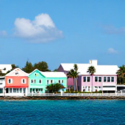 Caribbean Holidays, Bermuda Family Holidays, Families exploring colourful Hamilton in Bermuda in May, with pastel buildings, palm trees and a sunny waterfront