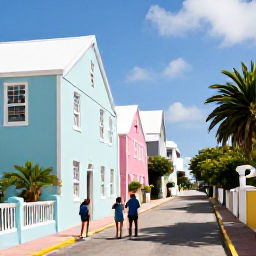 Caribbean Holidays, Bermuda Family Holidays, Families exploring pastel-coloured buildings and narrow streets in historic St George&rsquo;s, Bermuda, on a sunny day