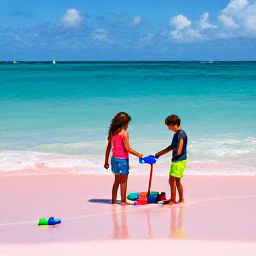 Caribbean Holidays, Bermuda Family Holidays, Family enjoying a sunny beach day on Bermuda's pink-tinged sand with calm turquoise water and colourful beach toys