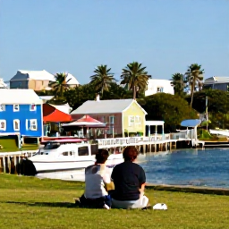 Caribbean Holidays, Bermuda Family Holidays, Family visiting colourful historic buildings and a small harbour in St George's, Bermuda, in warm spring sunshine