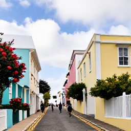 Caribbean Holidays, Bermuda February Beaches, Historic streets of St George's Bermuda in February, with pastel buildings, flowering plants and visitors exploring on foot