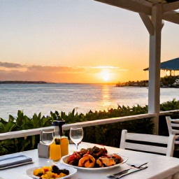 Caribbean Holidays, Bermuda February Beaches, Relaxed Bermuda restaurant terrace in February, serving fresh seafood with a sunset view over the harbour