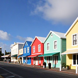 Caribbean Holidays, Bermuda February Breaks, Historic pastel houses and colourful buildings in Hamilton, Bermuda, with visitors exploring sunny streets