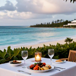 Caribbean Holidays, Bermuda February Breaks, Romantic Bermuda restaurant overlooking the sea, with a candlelit table and fresh local seafood in February