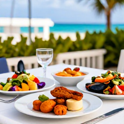 Caribbean Holidays, Bermuda February Flights, Elegant Bermuda restaurant serving fresh seafood, colourful salad and local specialities, relaxed evening setting