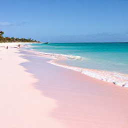 Caribbean Holidays, Bermuda February Flights, Horseshoe Bay in Bermuda during February, pink sand, turquoise water, gentle waves, clear sky and a few visitors