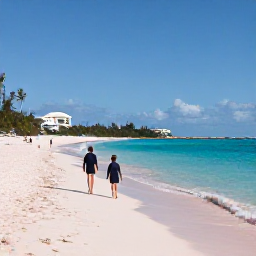 Caribbean Holidays, Bermuda February Holidays, A relaxed family walking along a sunny pink-sand beach in Bermuda during February