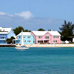 Caribbean Holidays, Bermuda February Holidays, A sunny coastal view of Bermuda with pastel houses, turquoise water and a small sailboat near the shore