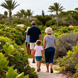 Caribbean Holidays, Bermuda February Holidays, Families enjoying a scenic nature walk through Bermuda&rsquo;s lush subtropical landscape in soft February sunshine