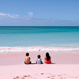 Caribbean Holidays, Bermuda February Holidays, Parents and children relaxing on Horseshoe Bay Beach in Bermuda, with pink sand, turquoise water and a clear February sky