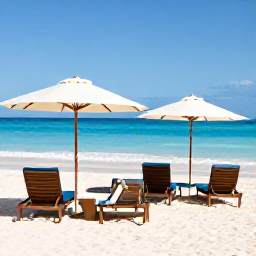 Caribbean Holidays, Bermuda February Holidays, Sunny pink-sand beach in Bermuda in February, with calm turquoise water, elegant resort loungers and a clear blue sky