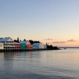 Caribbean Holidays, Bermuda February Tours, A peaceful February sunset over Bermuda&rsquo;s harbour, with pastel homes, calm water and a small boat in the distance