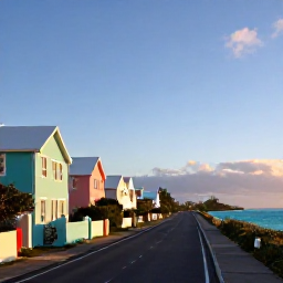 Caribbean Holidays, Bermuda February Tours, A sunny February morning beside Bermuda&rsquo;s pastel-coloured houses, turquoise sea and quiet coastal road