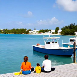 Caribbean Holidays, Bermuda Fishing, A relaxed family fishing trip from a Bermuda pier with calm turquoise water, colourful boats and island scenery
