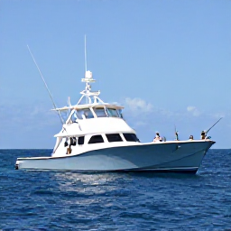 Caribbean Holidays, Bermuda Fishing, Anglers on a modern charter boat fishing in deep blue Atlantic water near Bermuda, with rods set and a sunny sky