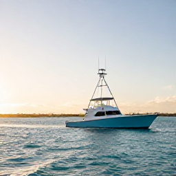 Caribbean Holidays, Bermuda Fishing January, A sport fishing boat heading out across calm turquoise waters near Bermuda at sunrise
