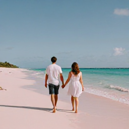 Caribbean Holidays, Bermuda Honeymoons, Couple walking hand in hand along a quiet pink-sand beach in Bermuda during a warm April afternoon