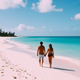 Caribbean Holidays, Bermuda Honeymoons, Couple walking hand in hand along Horseshoe Bay beach in Bermuda, soft June sunshine, pink sand and turquoise Atlantic water