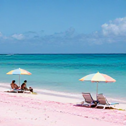 Caribbean Holidays, Bermuda in April, A sunny pink-sand beach in Bermuda in April, with calm turquoise water, pastel umbrellas and visitors enjoying a relaxed coastal morning