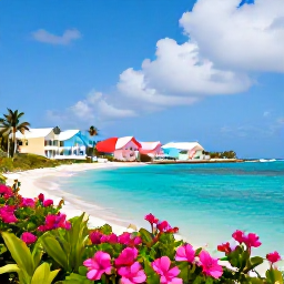 Caribbean Holidays, Bermuda in April, Sunny Bermuda shoreline in April with pastel cottages, turquoise water and spring flowers