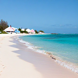 Caribbean Holidays, Bermuda in February, A quiet pink-sand beach in Bermuda on a bright February morning, with turquoise water and pastel cottages in the distance