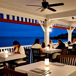 Caribbean Holidays, Bermuda in February, A relaxed Bermuda restaurant serving fresh seafood to visitors, with island-style decor and an inviting February evening atmosphere