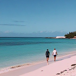 Caribbean Holidays, Bermuda in February, A secluded Bermuda beach with a couple walking beside calm turquoise water, soft pink sand and winter sunshine