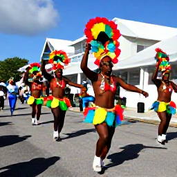 Caribbean Holidays, Bermuda in March, Bermudian cultural performance with Gombey dancers in colourful costumes moving through a sunny town street