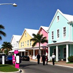 Caribbean Holidays, Bermuda in March, Bright spring street scene in Hamilton, Bermuda, with pastel buildings, palm trees and local people enjoying a cultural festival