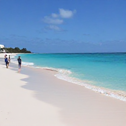 Caribbean Holidays, Bermuda in March, Clear turquoise water and a quiet pink-sand beach in Bermuda on a sunny March day, with visitors walking beside the sea