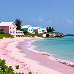 Caribbean Holidays, Bermuda in May, A bright coastal view of Bermuda with pastel houses, turquoise sea and a pink-sand beach in warm May sunshine