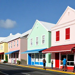 Caribbean Holidays, Bermuda in May, A sunny street in Hamilton, Bermuda, with pastel buildings, colourful shopfronts and visitors enjoying a relaxed spring afternoon