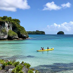 Caribbean Holidays, Bermuda in May, Kayakers exploring calm turquoise water along Bermuda&rsquo;s green coastline, with cliffs and small islands in the background