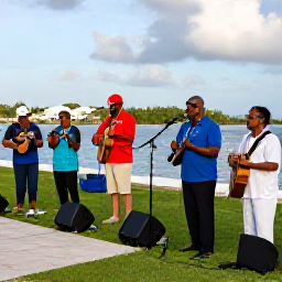 Caribbean Holidays, Bermuda in November, Bermudian musicians performing traditional music at a community cultural event near the waterfront, with residents and visitors enjoying the November afternoon